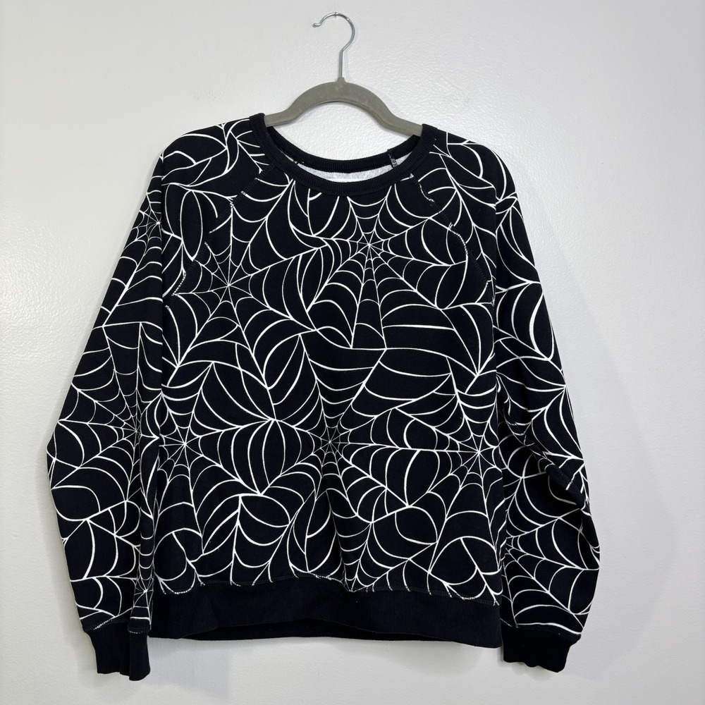 Grayson Threads Black Spider Web Print Sweatshirt Women's Size Medium